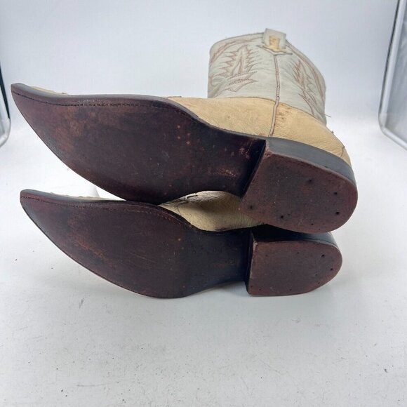 Yoncer Men Size 8 Cream White Leather Pointed Toe Pull On Western Cowboy Boot - Picture 10 of 14